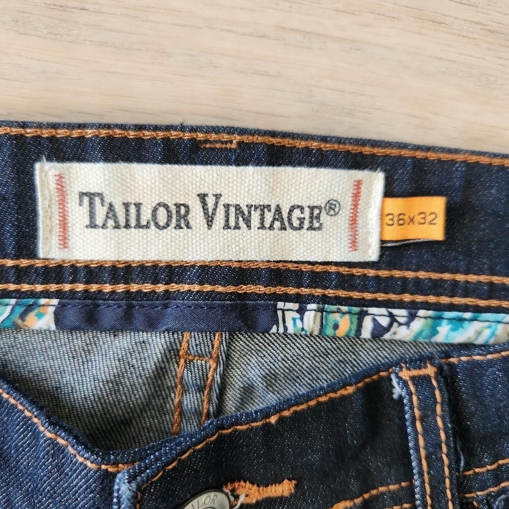 Tailor Vintage Canaan Slim Fit Jeans Mens Size 36x32 Dark Wash Denim - Picture 4 of 7